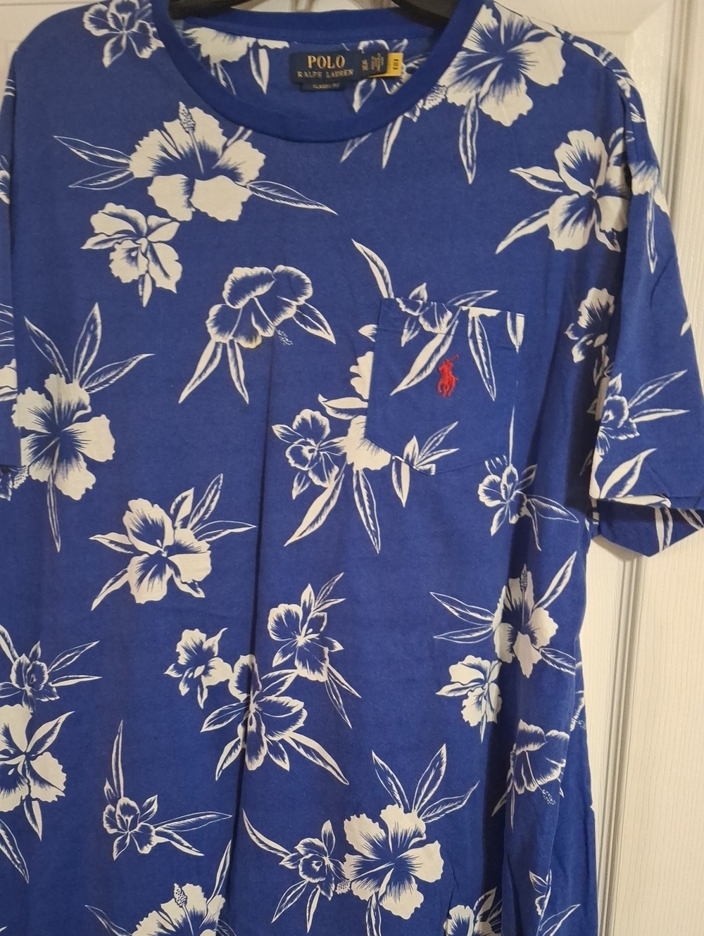 Polo by Ralph Lauren Royal Blue Floral Pocket Tee with Red Pony